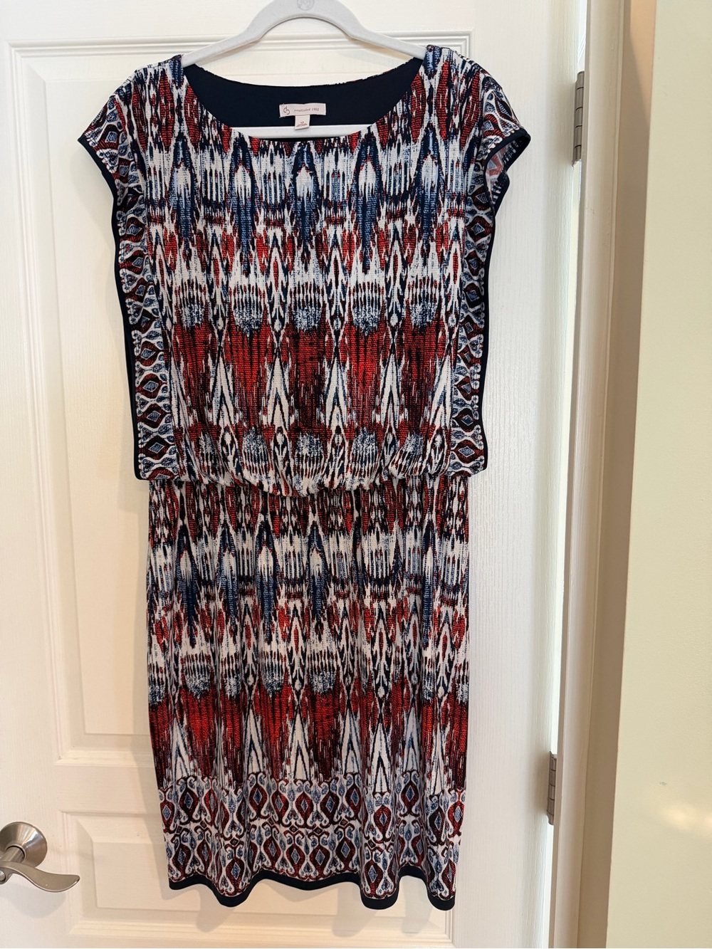 Dress Barn Red, Navy & White Patterned Midi Dress